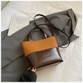 Retro camel and brown bucket bag with contrast faux leather and suede materials - Brown (Without Pendant)
