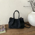 Sac seau vintage noir en suède avec double poignée et bandoulière réglable - Noir sans Pendentif
