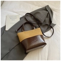 Retro color-block tote bag in yellow suede and brown leather with shoulder strap - Khaki (Without Charm)