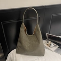 Olive green hobo tote bag in matte faux leather for office commuting and casual use - Green (No Pendant)