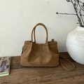 Sac cabas rétro en daim marron kaki avec doubles poignées et bandoulière amovible - Brun Sans Pendentif
