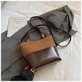 Brown leopard print patchwork bucket bag with faux leather trim and dual handles - Brown Leopard (Without Pendant)