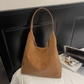 Minimalist large capacity dark brown suede tote bag for professional office commuting - Brown (Without Pendant)