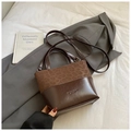 Vintage leopard print crossbody bucket bag in brown faux leather and suede - Leopard Coffee No Charm