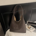 Minimalist vintage taupe suede tote bag with large capacity for office and daily commuting - Coffee (No Pendant)