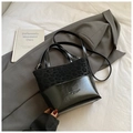 Chic black leopard print crossbody bucket bag with dual-material leather splicing - Leopard Black (Without Pendant)