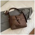 Modern coffee brown bucket bag with pleated texture and adjustable double straps - Coffee without Pendant