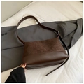Deep brown patchwork shoulder bag with textured suede upper and smooth matte leather base - Coffee (No Pendant)