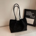 Minimalist black faux suede large tote bag with slender straps on stone surface - No Pendant / Black