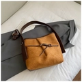 Chic mustard yellow pleated bucket bag with brown straps and adjustable crossbody strap - Brown No Pendant