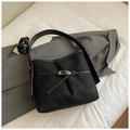 Chic black pleated bucket bag with wide shoulder strap and crossbody option - Black without Pendant