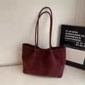 Retro burgundy oversized faux leather tote bag with slim shoulder straps and matte finish - No Pendant / Burgundy