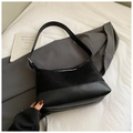 Minimalist black tote bag with matte suede panels and adjustable shoulder strap - Black (Without Charm)