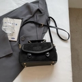 Retro black suede small square crossbody bag with gold hardware and top handle for women - Black without Pendant