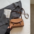 Retro brown suede and leather patchwork crossbody bag with elegant top handle design - Brown No Pendant