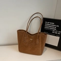 Brown large capacity suede tote bag with dual long handles and gold lettering - Brown No Pendant