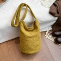 Sac fourre-tout chic en tricot jaune moutarde avec détail floral pour la mode d'hiver - Jaune