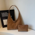Bolso tote marrón minimalista de gran tamaño con bolso pequeño en cuero mate - Bolsa Principal Y Bolsa Pequeña / Marrón