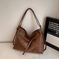 Retro dark brown large tote bag with adjustable straps and natural leather texture - Brown