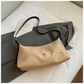 Retro khaki pleated shoulder bag with black strap and metal logo for women - No Pendant / Khaki