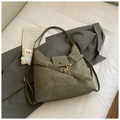 Detail of dark green matte PU leather backpack with decorative strap and bear pendant - Green with Charm