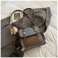 Sac à dos rétro en denim bleu et daim marron pour femme avec charme de chien peluche - Bleu avec pendentif