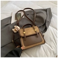 Sac à dos femme en daim patchwork marron avec pendentif ours et boucles en métal - Marron avec Pendentif