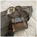 Sac à dos femme minimaliste en daim bicolore marron et bleu denim avec boucle métallique - Bleu Sans Pendentif