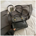 Sac à dos rétro pour femme en cuir suédé bicolore noir et gris foncé minimaliste - Noir sans Pendentif