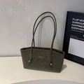Minimalist deep olive green tote bag in matte leather finish with slender straps - Green Without Pendant