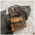 Sac à dos femme en daim bicolore marron et kaki avec boucle dorée et style universitaire - Brun Sans Pendentif