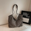 Minimalist large capacity dark grey matte tote bag with slim shoulder straps and metal rings - No Pendant / Gray