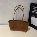 Chic vintage brown leather tote bag with knotted shoulder strap and gold metallic details - Brown No Pendant
