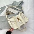 Detail of cream leather crossbody bag with vintage gold turn-lock and adjustable strap - Off White