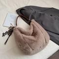 Khaki faux fur hobo shoulder bag with leather handle and fashion pendants for winter - With Ornament / Khaki