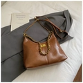Retro brown Hobo bag with gold chain strap and vintage oil wax texture on a soft background - Large Brown Without Pendant