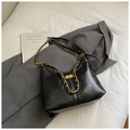 Fashionable black dumpling bag with gold chain strap and textured faux leather finish - Large Black Without Pendant