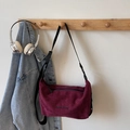 Minimalist burgundy suede underarm bag with black webbing strap and logo embroidery - Wine Red Without Pendant