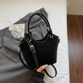 Minimalist black bucket bag with white contrast stitching and golden ring hardware - Black without Pendant