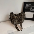 Large leopard print canvas hobo bag with adjustable strap for casual commute - Khaki (No Pendant)