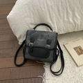 Vintage college style backpack in washed grey fabric with black leather straps and top handle - Black without Pendant