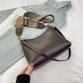 Dark brown retro underarm bag with an embroidered wide strap and smooth faux leather finish - Brown
