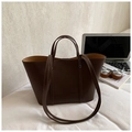 Brown large capacity tote bag with long straps and bright orange lining detail - Coffee without Pendant