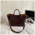 Large dark wine red tote bag with double straps and matte leather finish for daily fashion - Reddish Brown Without Pendant