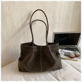 Minimalist dark brown suede tote bag with contrast stitching and shoulder straps - Large Underarm Tote Bag / Coffee (No Pendant)