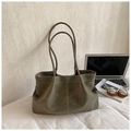 Olive green suede shoulder tote bag with white stitching and large capacity - Large Underarm Tote Bag / Green (No Pendant)