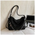 Grande borsa tote nera vintage con cerniere argentate per un uso quotidiano - Nero Versatile
