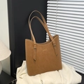 Brown vintage leather tote bag with adjustable straps and gold buckle details - Brown No Pendant
