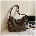 Zaino e borsa a spalla vintage in pelle martellata marrone scuro con doppia cerniera - Caffè Retrò