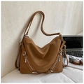Borsa tote vintage marrone in ecopelle opaca con cerniere argentate lucide - Marrone Castagna